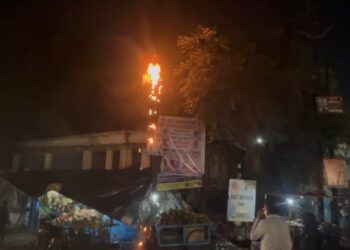 शॉर्ट सर्किट से बिजली पोल में लगी आग, फायर ब्रिगेड की तत्परता से टली बड़ी घटना